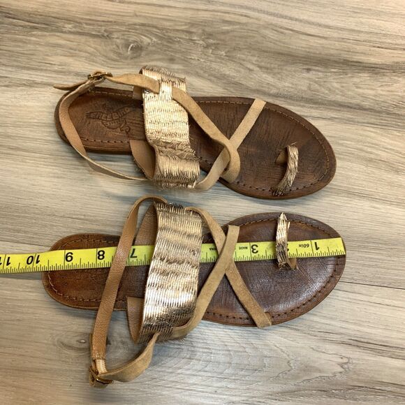 Freebird by Steven Ocean Beige Metallic US Sz 38 Flat Gladiator Sandals Toe Loop - Picture 10 of 10